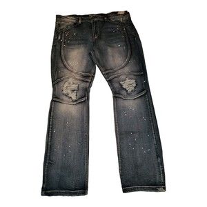 CDMG & Co Jeans Men's 42 x 34 Franklin Panel Med Blue Paint Splatter Jeans NWT